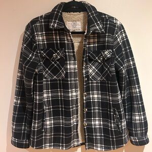 Black and White Fleece Plaid Shacket
